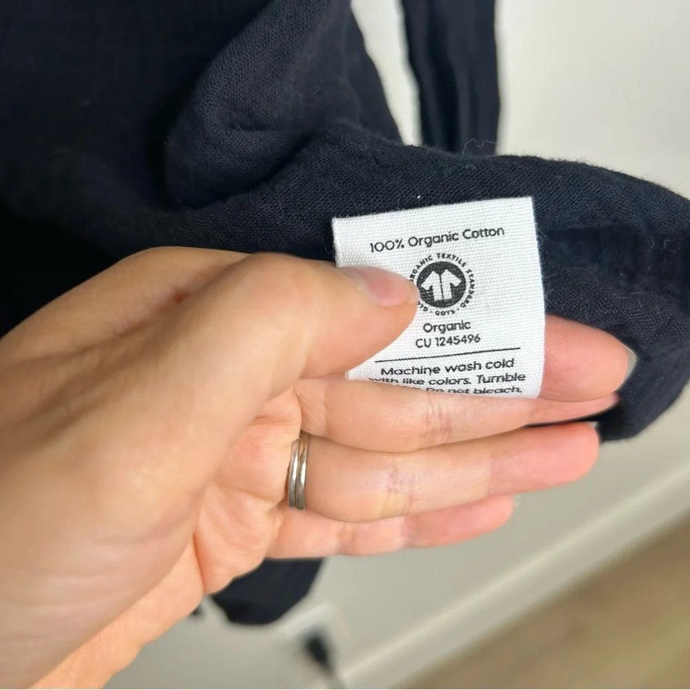 NWT MATE The Label 100% Organic Cotton Gauze Button Down Shirt in Black Size S